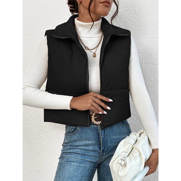 WILA Jackets & Blazers - Minimalist winter fall Zip Up Sleeveless Puffer Coat vest black
